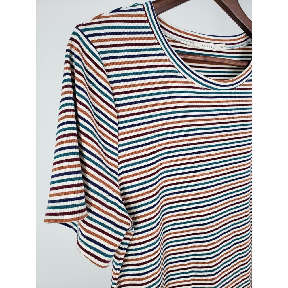 Ellison Striped Shoulder Top Blouse Shirt‎ Round Neck Size M Fashion Colorful